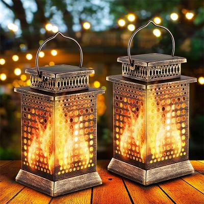 China Outdoor Hanging LANDSCAPE Flame Lantern 99 LED Solar Waterproof Garden Light Suitable For Romantic Decoration Yard for sale