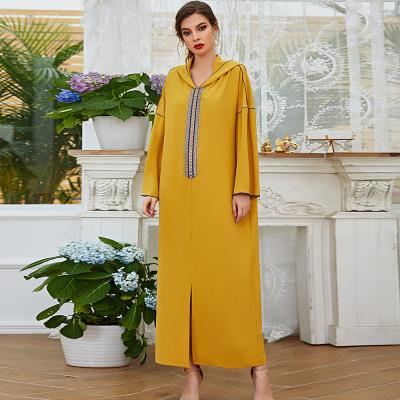 China TRANSLUCENT in loose casual dress embroidery fashion daily ethnic long dress muslim hooded multicolor black yellow dark green running long dress for sale