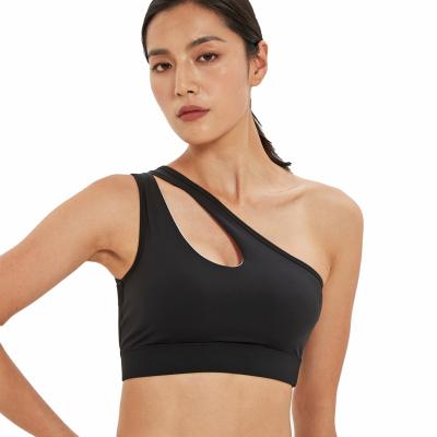 China 2022 New Design Gym Wear Breathable High Elasticity High Waist Mesh Single Shoulder Shockproof Plus Sports Working Bra for sale