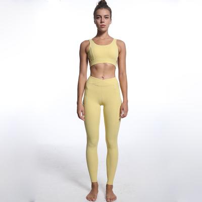 China Wholesale Breathable Europe and America Women Solid Fitness Set Breathable High Elastic Hip Lift Pants Running Yoga Suit Fitness Set for sale