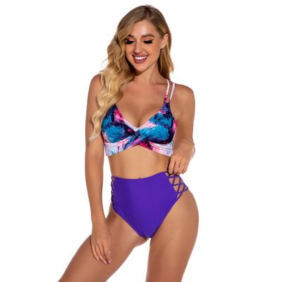 China European and American private label plus size bra two piece print bikini split swimwear women ladies lift up bikinis set for sale