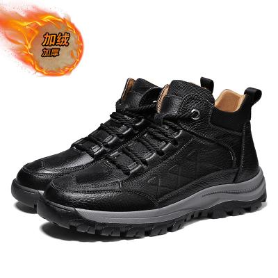 China Fashion Trend Amazon Hot Selling Fashion Mid Outdoor PU Casual Shoes Men's Winter Warm Plush High Top Boots Style Walking Shoes for sale