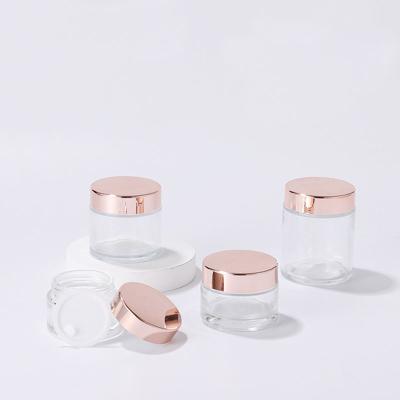 China OEM Cosmetic Package 5g-100g Eye Cream Jar Quality Clear Clear Bottle Rose Gold Matte Glass Jar Personal Care Private Label Skin Care for sale