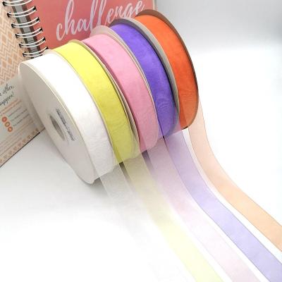 China Recyled China Factory Direct Supply 25mm Tulle Organza Ribbon Colored Cable Ivory Ivory Wholesale for sale