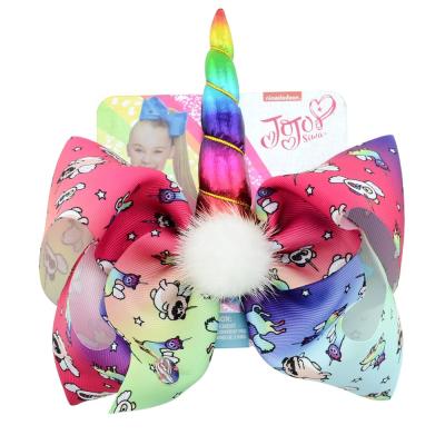 China Wholesale cute unique american cartoon rainbow horse custom made 8 inch xmas jojo logo hair bows for sale