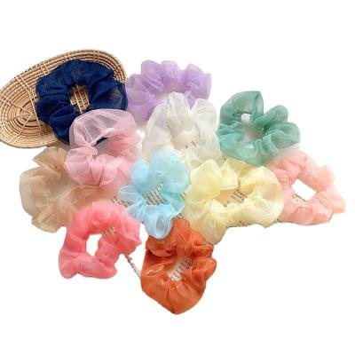 China Wholesale Colored Cute French Organza Korean Fairy Style Elastic Elastic Hair Scrunchies Decorative Central Statistical Hair Scrunchies for sale