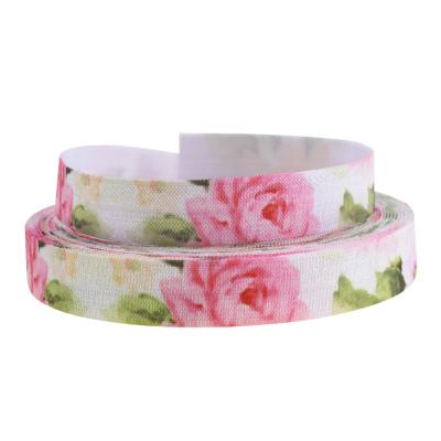 China Factory Supply Elastic Flower Custom Print 5/8 Fold Over Elastic Ribbon Wholesale for sale