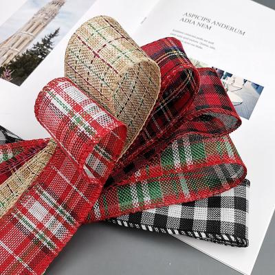 China 1 Inch Christmas Tree Decoration Black And White Buffalo Plaid Ribbon Wholesale Recyled Manufacturer Supply for sale