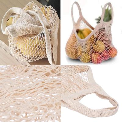 China 100% Reusable Eco-friendly Handled Cotton Fruit Vegetable Grocery Bag Mesh Grocery Bag for sale