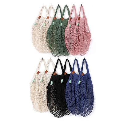 China Eco-friendly New Design Cotton Handled Fruit Vegetable Grocery Organic Pouch Net Mesh Bag For Food for sale