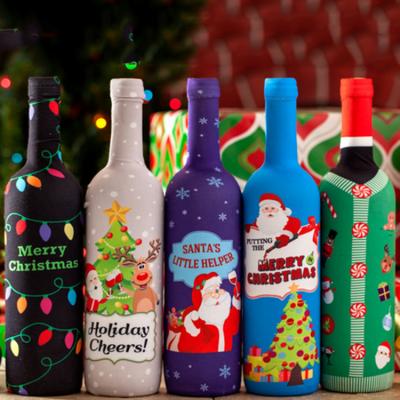 China Waterproof Neoprene Insulated Wine Bottle Cover Christmas Cooler Sleeve Laminated Material Wine Bottle Cover for sale