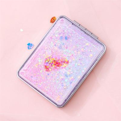 China Mini Glitter Mirrors Foldable Plastic Private Label Double Sided Pocket Mirror Personalized Custom Makeup for sale