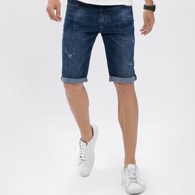 China Breathable Mens Denim Summer Shorts Knee Length Ripped Casual Slim Straight Leg Short Pants for sale