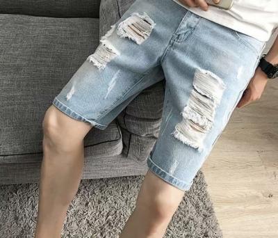 China Waterproof Mens Summer Ripped Washed Denim Shorts Pockets High Quality Cotton for sale