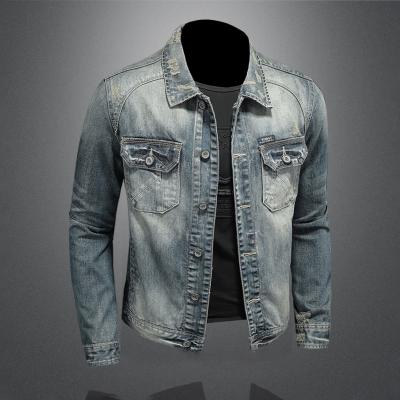 China Men's Breathable Denim Jacket Spring Autumn Casual Ripped Long Sleeve Button Closed Washed Cotton for sale