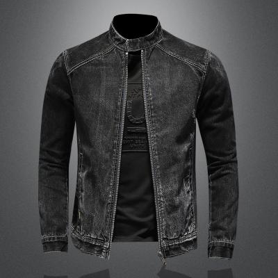 China QUICK DRY Mens Denim Outer Jackets Black Color Vintage Ripped Washed Casual Style Spring Sleeve Long Zipper Closed for sale