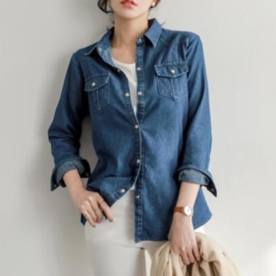 China Breathable Factory Customized Denim Shirt Womens Cotton Long Sleeve Shirt Long Sleeve Vintage And Casual Style Top Denim Blouse for sale