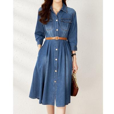 China Breathable Women And Casual Spring Autumn Season Ladies Denim Dress Snaps And Closed Belt for sale