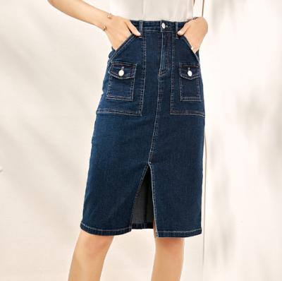 China Breathable Pocket Style Zipper Button Womens Denim Skirt Multi Spring Autumn Season for sale