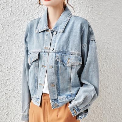 China Hot Sale Breathable Ladies Spring Autumn Denim Jackets Light Blue Garment Washed Vintage Long Sleeve Coat for sale