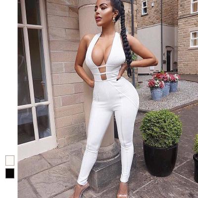 China Anti-pilling New Styles Fashion 2021 Sexy Women's Bodycon Bandage Cross Back Summer V-Neck Ladies Overalls Rompers for sale