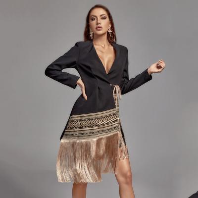 China New Miinstyle Waterproof Heavy Industry Embroidered Jacquard Fringe Edge Waist Irregular Show Slim Blazer Women Coat Jacket Dress for sale