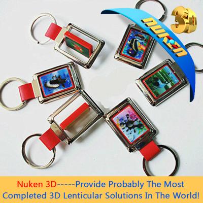 China Promotion Gift Custom Luxury Leather Matel Chain Plastic Key Ring With 3D Lenticular Tilt Effect for sale