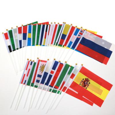 China Luminous Handheld Flag 14x21CM Mini Flag White Pole Nations Brazil France Spain Germany Color Hand Hold Flag Game Country Teams for sale