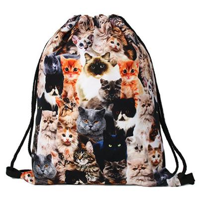 China Travel Luminous Custom Drawstring Bag Backpack Cat Printing Sublimation Sports Bag Gift Color Advertising Back Bag for sale