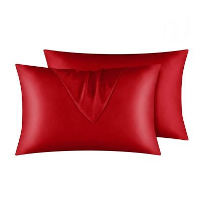 China Amazon Anti-Static Scarlet Wholesale Queen Size 20*30 Inch Luxury Polyester Satin Envelope Pillowcase Cover Mulberry Silk Pillow Case for sale