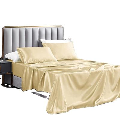 China Disposable Fashion Luxury Satin Covers 4-Pieces Normal Silky Microfiber Champagne Bed Sheets Set with Smooth and Soft for sale