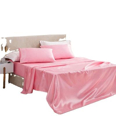 China OEM Factory Sale Disposable Luxury Color 100% Pink Color Smooth Natural Silk Satin Bedding Cover Set Queen Size Queen Size Cooling Sheets for sale