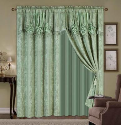 China 2PCS FIRE Retardant JACQUARD WINDOW CURTAIN WITH TAFFETA VALANCE AND BACKING AND TASSEL FASHION DESIGN for sale