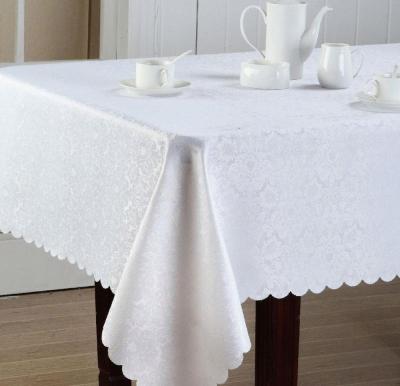 China 1pc Waterproof White Damask Polyester Table Cloth With Fashion Handmade Designs for sale