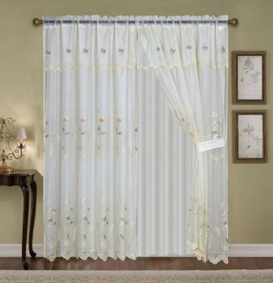 China 2pcs Blackout Voile Embroidery Living Room Curtains With Taffeta Backing And Tie Backs for sale