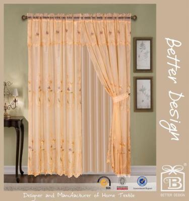 China 2pcs Blackout Voile Embroidery Curtains Decorative Fabric India For Living Room With Taffeta Backing With Taffeta Backing And Tie CCB for sale