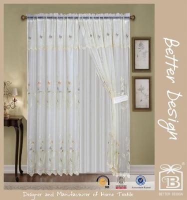 China 2pcs White Germany Blackout Voile Embroidery Ready Made Decorative/German Curtains With Taffeta Backing And Tie Backs for sale