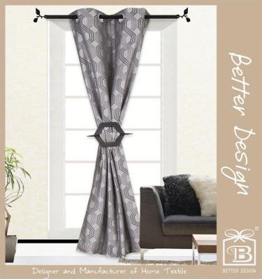 China 1PC Polyester Gray Yarn Dyed Jacquard Grommet Decorated Curtains Set With Matching Plastic Clip for sale