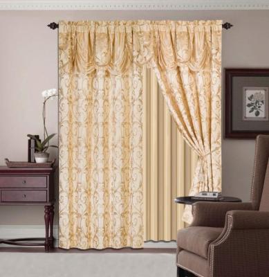 China 5pcs Luxury Fire Retardant Jacquard Window Curtains With Attached Valance And Taffeta Backing Living Room for sale