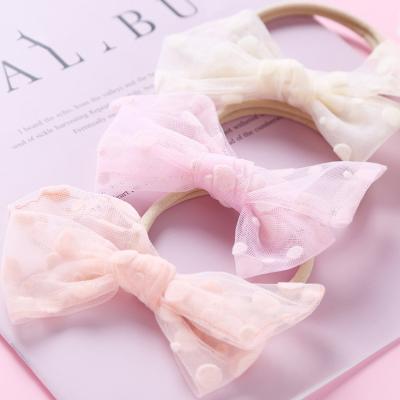 China Wholesale Cute European and American LRTOU Style Infant Children Fashion Headwrap Hair Accessories Girls Nylon Organza Mesh Dots Baby Hairband Bow for sale