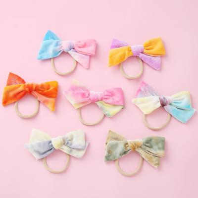 China Wholesale European and American Style LRTOU Children Fashion Headwrap Hair Accessories Handmade Nylon Elastic Tie Dye Baby Bowknot Girls Headband for sale