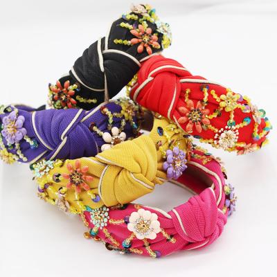 China LRTOU European and American style custom women fashion hair accessories headband colorful rhinestone tied flower baroque headband for sale