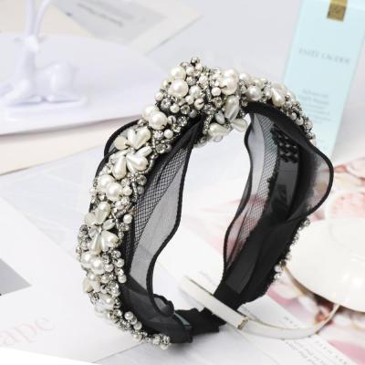 China European and American Wholesale Custom Bow Knot Baroque Plastic Headband LRTOU Style Fabric Mesh Bead Pearl Hair Band for Adult Women for sale