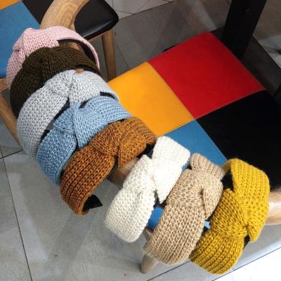 China Wholesale Hair Accessories Winter Fashion Color Wool Fuzzy Headbands Custom Warm Knitted Sheer Knot Headband For Women for sale