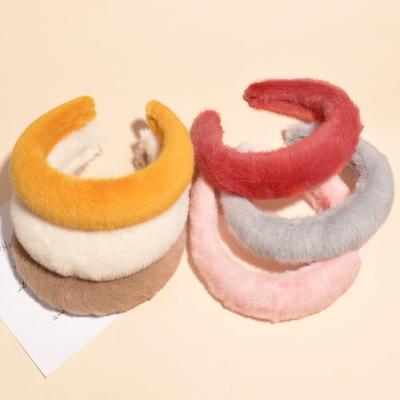 China Fashion LRTOU Wholesale Custom Girls Fashion Hair Accessories Girls Thicker Winter Faux Fur Plush Hairbands Headband For Women for sale