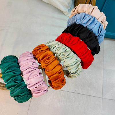 China Custom sheer hair scrunchies fold hairband fold satin fabric color fashion girls soft wholesale hair accessories hair scrunchies for women for sale