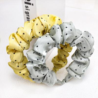 China LRTOU Fashion Girls Hair Circle Accessories Headband Sweet Dot Crinkle Fabric Hair Band Headband For Adult Women for sale