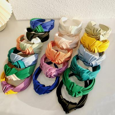 China Wholesale 2022 European and American style LRTOU women's fashion cloth headband hair accessories new European solid color satin knotted headband for sale