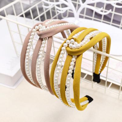 China LRTOU Hot Sale Fashion Women Love Plastic Cloth Hair Band Pearl Headband Headband For Adults for sale