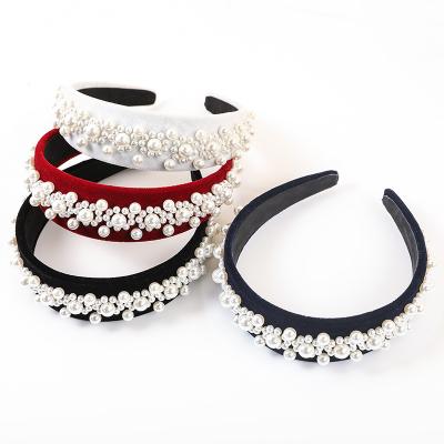 China Wholesale European and American LRT Style Fashion Girls Hair Accessories Beaded Fabric Hair Circle Headband Pearl Headband Hair Band For Women for sale